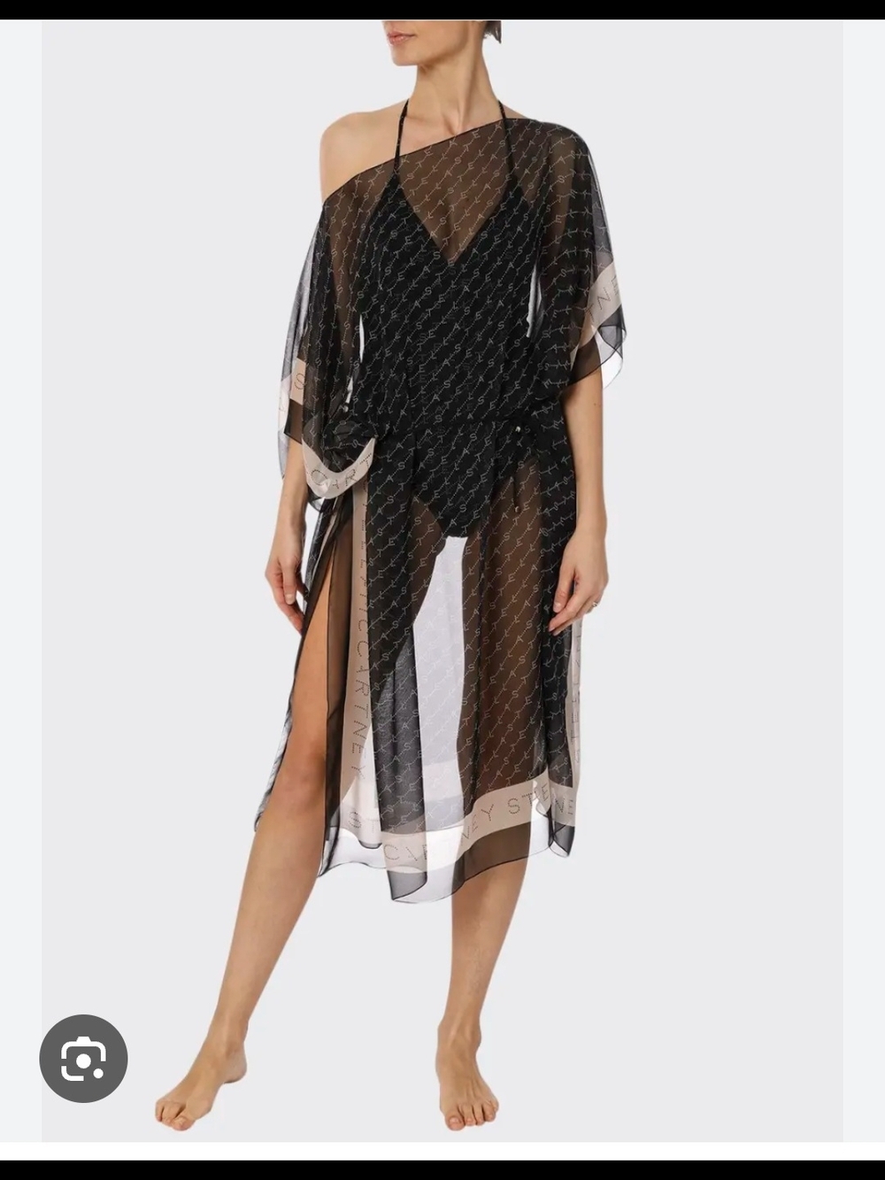 Stella McCartney Black Sheer Logo Swim Coverup with Yellow Trim Size S